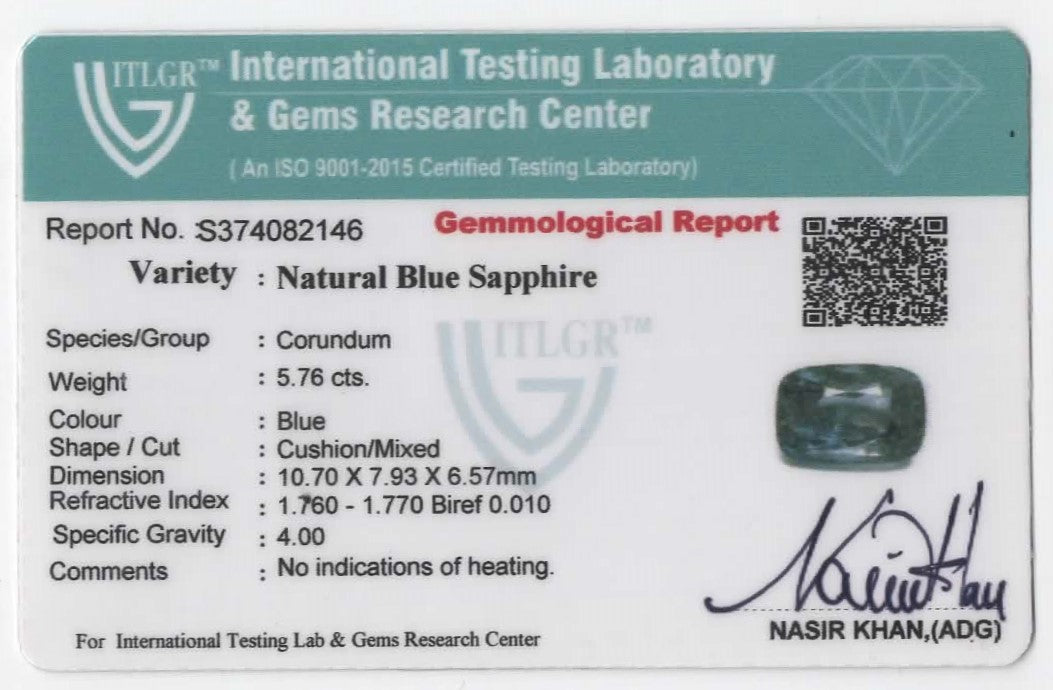 Natural Burma Blue Sapphire Cushion 5.76cts