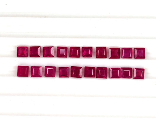 15 Pcs Natural Ruby 4mm Square Shape Precious Loose Gemstones For Jewelry Making