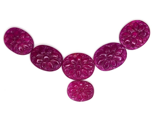 1Pc Natural Ruby Oval Shape Flower Hand Carved Loose Gemstone For Jewelry Making