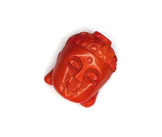 Natural Indian Coral Hand Carved Buddha Face 64.11cts Coral Gemstone Buddha Face