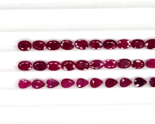 Natural Red Ruby Oval & Pear Shape 6x4mm 4 Pcs Loose Certified Precious Gemstone