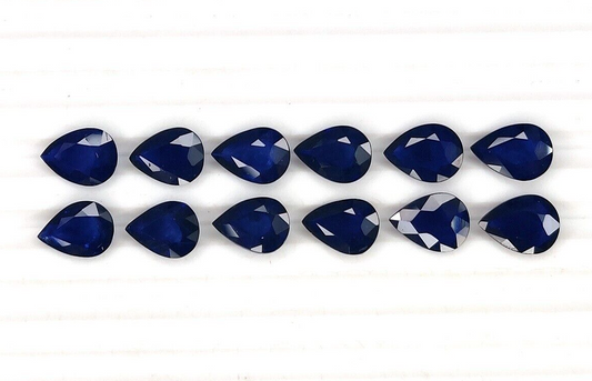2 Pcs Natural Blue Sapphire 8x6mm Pear Shape Precious Loose Gemstone For Jewelry