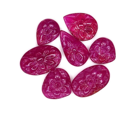 Natural Ruby Oval Pear Heart Shape Hand Carved Flower Loose Gemstone Cabochons
