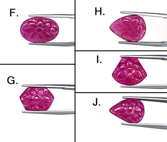 Natural Ruby Oval Pear Heart Fancy Hand Carved Flower Loose Gemstone Cabochons