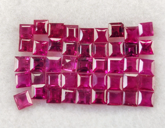 20 Pcs Natural Burma Ruby 2mm Square Shape Princess Cut Precious Loose Gemstone