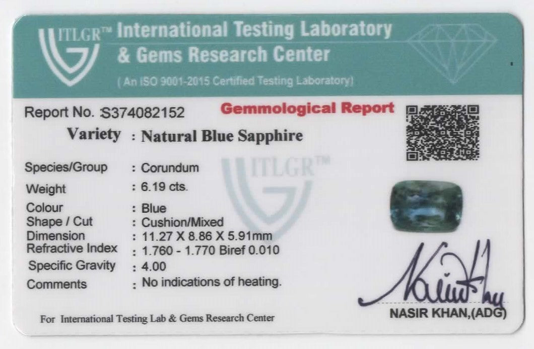 Natural Burma Blue Sapphire Cushion 6.19cts