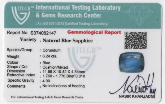 Natural Blue Sapphire Unheated Untreated Cushion Shape Loose Gemstones Best For Rings And Pendants | 6.24cts