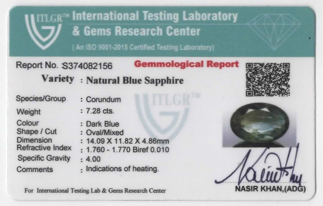 Natural Thailand Teal Blue Sapphire Oval 7.28cts