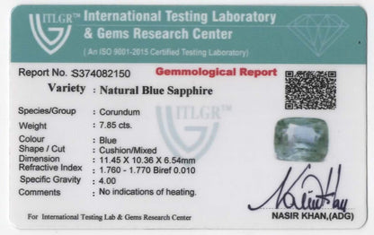 Natural Burma Blue Sapphire Cushion 7.86cts