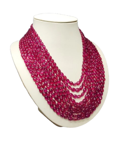 Natural Ruby Oval Shape Plain Loose Gemstone 9 Layer Beads Necklace | 1146cts