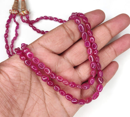 Natural Ruby Fancy Tumble Shape Plain Loose Gemstone 2 Layer Beads Necklace | 205cts
