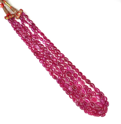 Natural Ruby Fancy Tumble Shape Plain Loose Gemstone 3 Layer Beads Necklace | 313.15cts