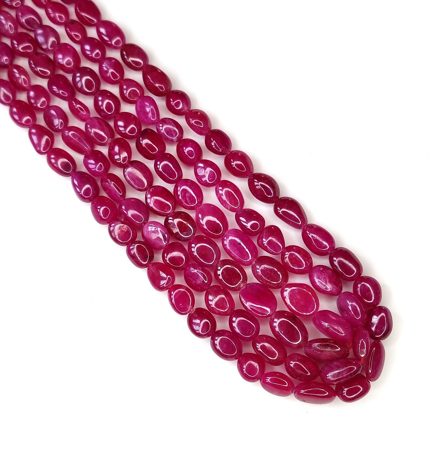 Natural Ruby Fancy Tumble Shape Plain Loose Gemstone 3 Layer Beads Necklace | 313.15cts