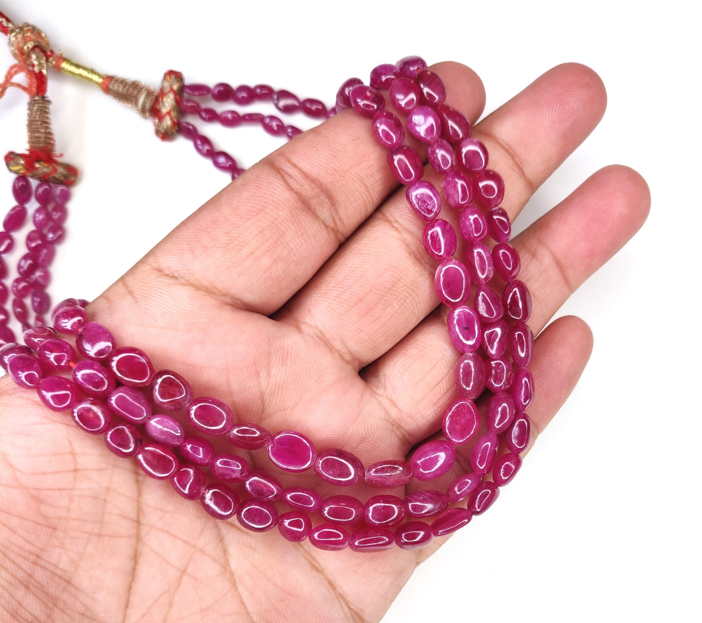 Natural Ruby Fancy Tumble Shape Plain Loose Gemstone 3 Layer Beads Necklace | 313.15cts