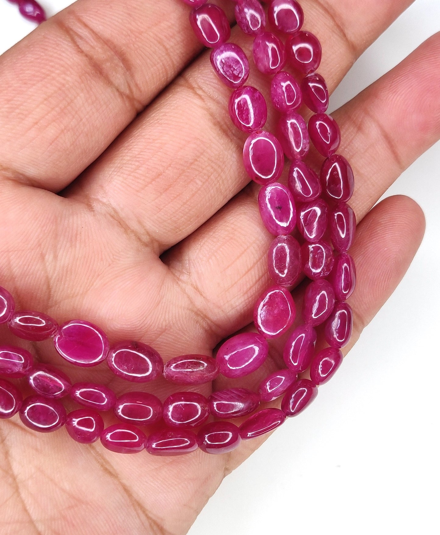 Natural Ruby Fancy Tumble Shape Plain Loose Gemstone 3 Layer Beads Necklace | 313.15cts