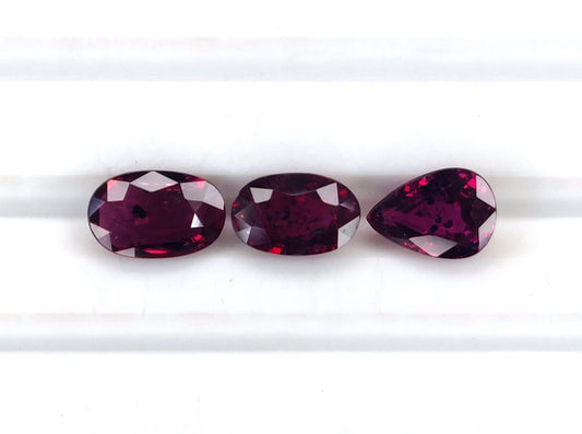 Natural Deep Red Ruby Untreated Unheated Mozambique 3 Pcs Oval & Pear Shape Loose Gemstones | 3.12cts