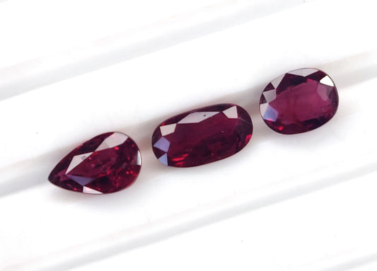 Natural Red Ruby Untreated Unheated Mozambique 3 Pcs Oval & Pear Shape Loose Gemstones | 3.08cts