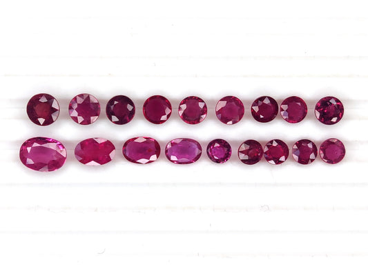 Natural Pinkish Red Ruby Untreated Unheated 18 Pcs Oval & Round Shape Loose Gemstones | 7.50cts