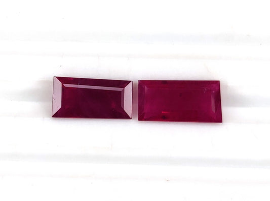 Natural Ruby Burma Deep Red Heated Baguette Shape 2 Pcs Loose Gemstones For Rings | 2.85cts