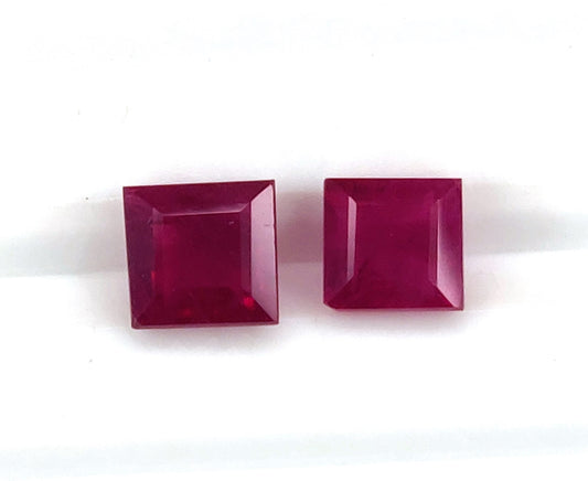 Natural Ruby Burma Heated Square Shape 2 Pcs Loose Gemstones For Rings | 1.97cts