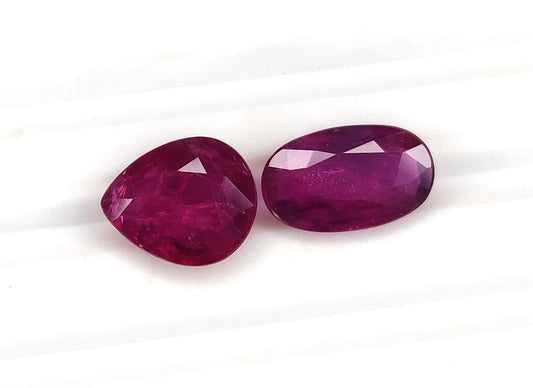 Natural Ruby Mozambique Heated Oval & Pear Shape 2 Pcs Loose Gemstones For Rings | 3.78cts