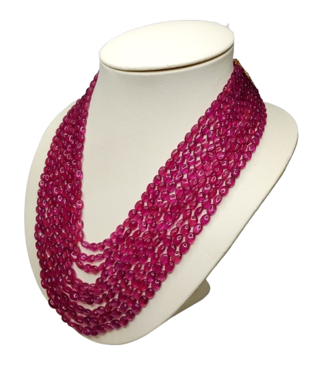 Natural Ruby Oval Shape Plain Loose Gemstone 9 Layer Beads Necklace | 1146cts