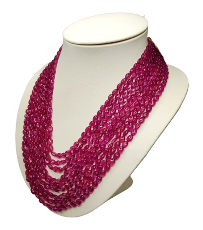 Natural Ruby Oval Shape Plain Loose Gemstone 9 Layer Beads Necklace | 1146cts