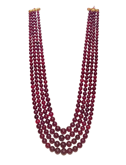 Natural Ruby Plain Round Balls Loose Gemstone 4 Layer Beads Necklace | 2473.40cts