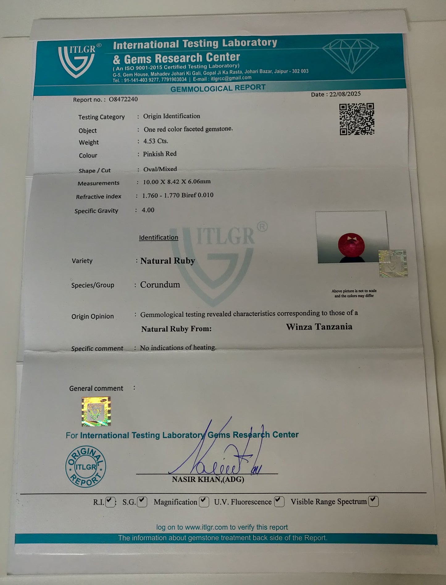 Natural Winza Tanzania Ruby Oval 4.53cts