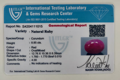 Natural Africa Ruby Oval 8.85cts