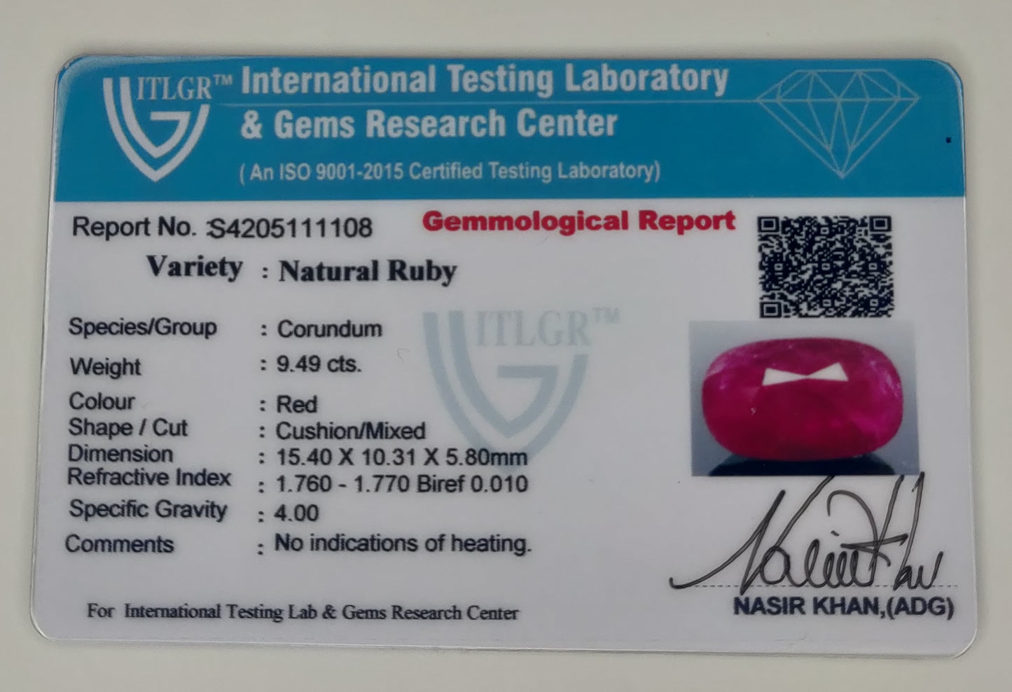 Natural Ruby Cushion 9.49cts