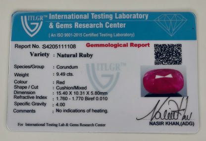Natural Ruby Cushion 9.49cts