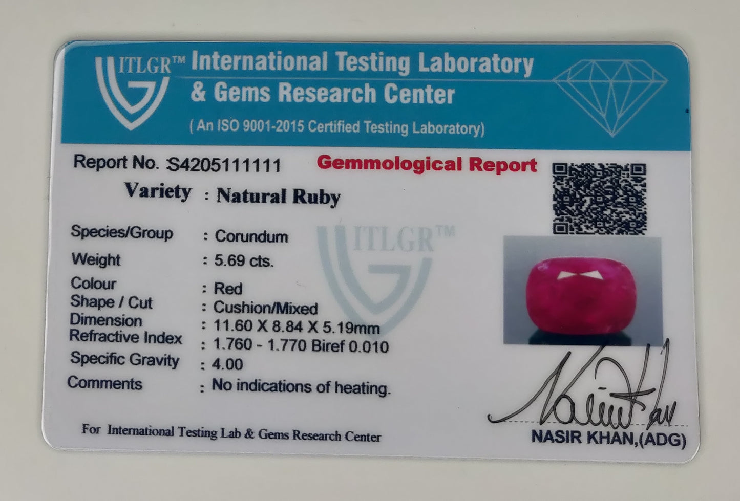 Natural Ruby Cushion 5.69cts