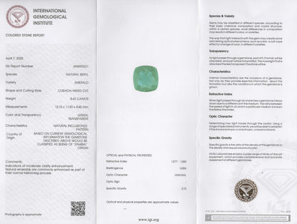 Natural Emerald Zambia Cushion 8.43 carat