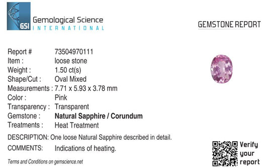 Natural Pink Sapphire Mozambique Oval 1.50 carat