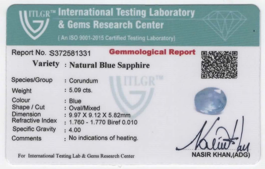 Natural Blue Sapphire Sri Lanka (Ceylon) Oval 5.09 carat