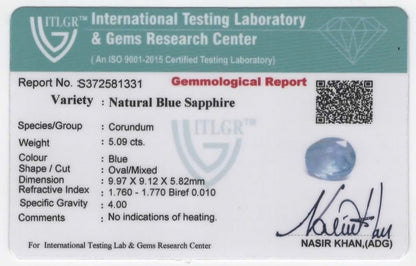Natural Blue Sapphire Sri Lanka (Ceylon) Oval 5.09 carat