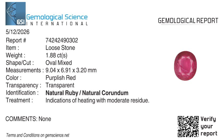 Natural Ruby Mozambique Oval 1.88 carat