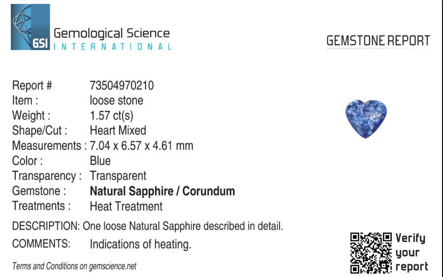 Natural Blue Sapphire Sri Lanka (Ceylon) Heart 1.57 carat
