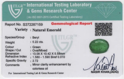 Natural Emerald Zambia Oval 5.22 carat