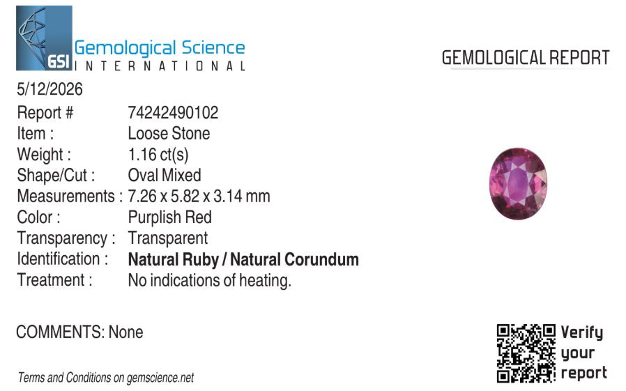 Natural Ruby Mozambique Oval 1.16 carat