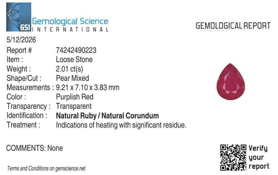 Natural Ruby Mozambique Pear 2.01 carat
