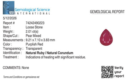 Natural Ruby Mozambique Pear 2.01 carat