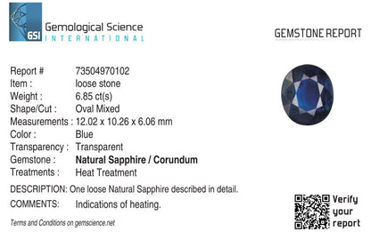 Natural Blue Sapphire Madagascar Oval 6.85 carat