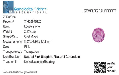 Natural Pink Sapphire Sri Lanka (Ceylon) Oval 2.17 carat