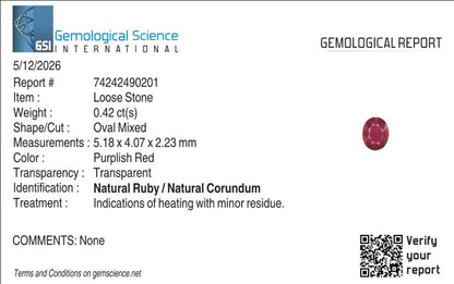 Natural Ruby Mozambique Oval 0.42 carat