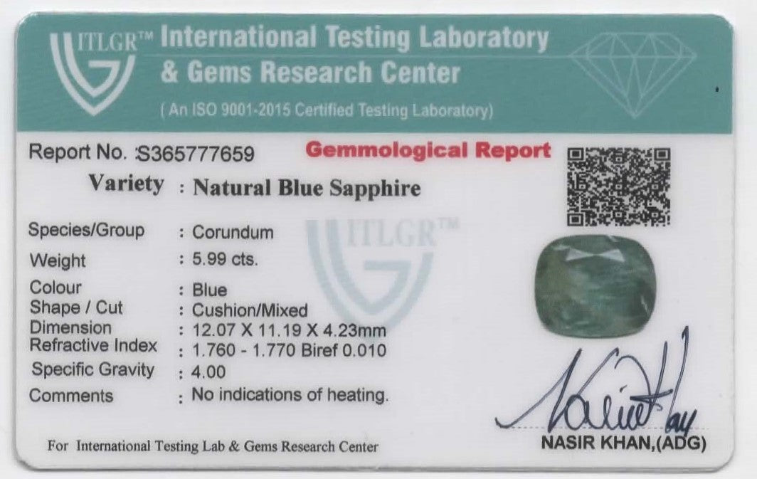 Natural Blue Sapphire  Burma Cushion 5.99 carat