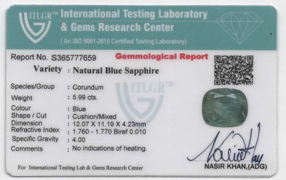 Natural Blue Sapphire  Burma Cushion 5.99 carat