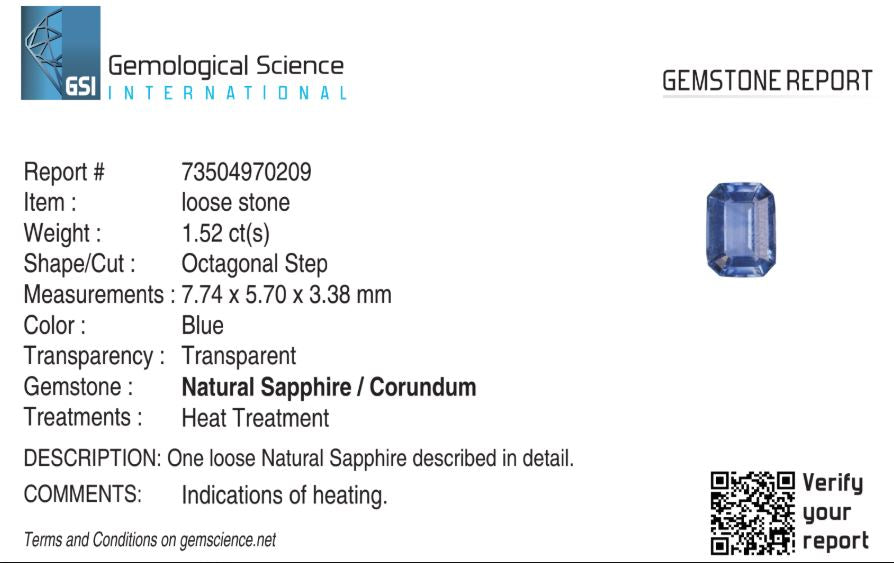 Natural Blue Sapphire Sri Lanka Octagon 1.52 carat