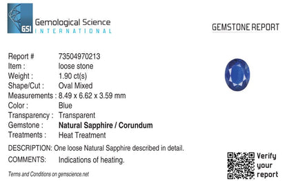 Natural Blue Sapphire Kanchanaburi Oval 1.90 carat